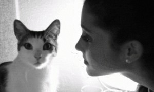 女の子のチューを軽やかにかわすイケメン猫