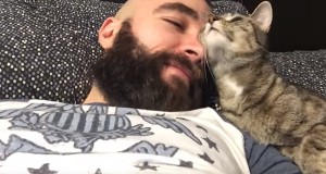 幸せそうな男と猫