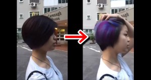 隠された髪の色！髪をかきあげるとレインボー！